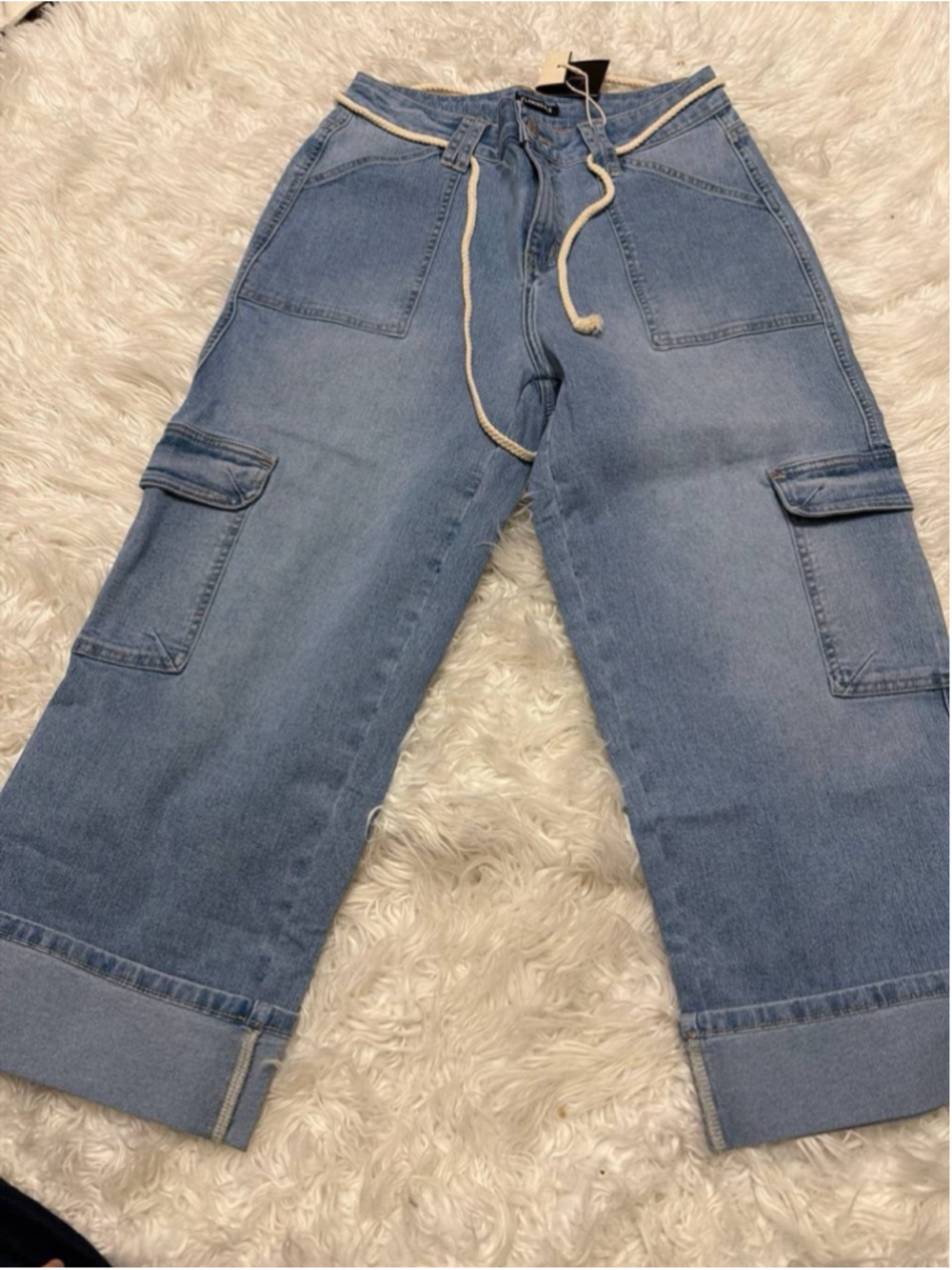 Flamingals High Waist Drawstring Wide Leg Crop Jeans M